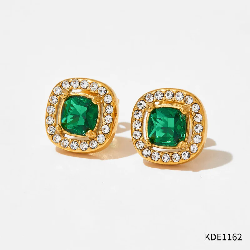 Kde1162 Stud Earrings Golden Green Zirconium