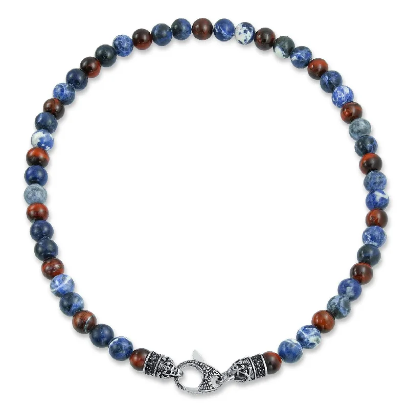 women's necklaces with chic pendant -Bali Style Gemstone Sodalite Tiger Eye Bead Strand Necklace for Men