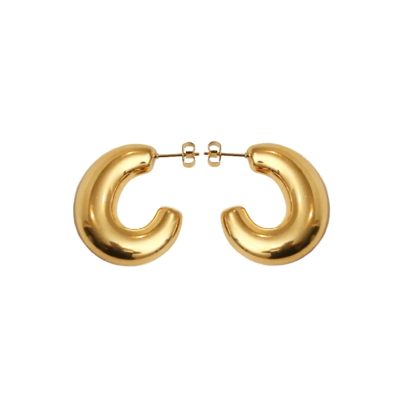 women's earrings with custom design -Gold Puff Hollow Hoop Earrings