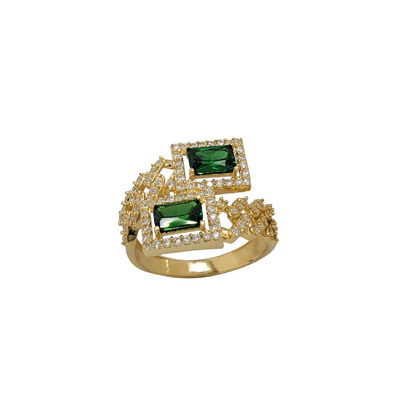 women's rings with stacked design -Icy Green Emerald-Shape Cuban Bypass Ring (14K)