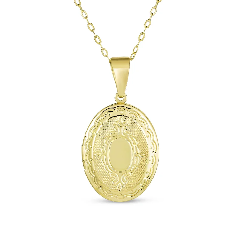 women's necklaces with pearl accents -Vintage Antique Style Oval Locket Necklace Etched Leaf Scroll 18K Gold Plated