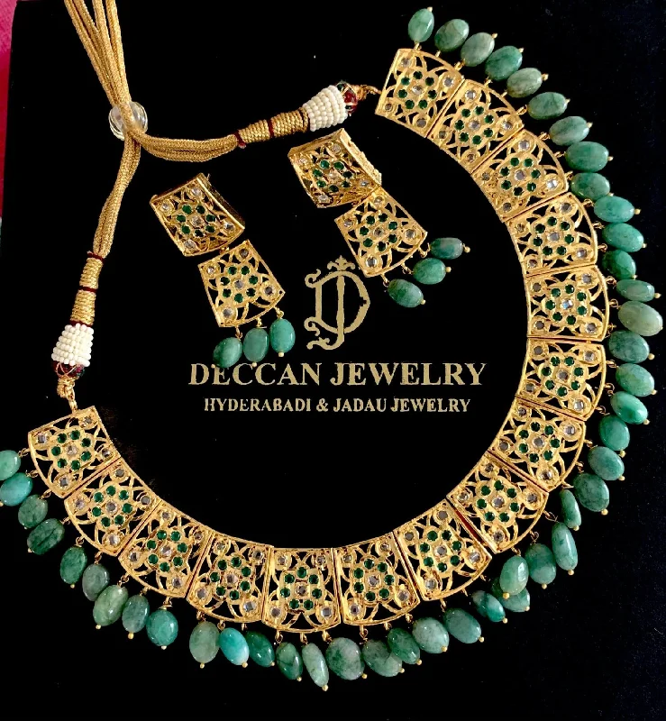 women's necklaces with fancy-cut stones -NS143 Badia Emerald necklace set  (READY TO SHIP )