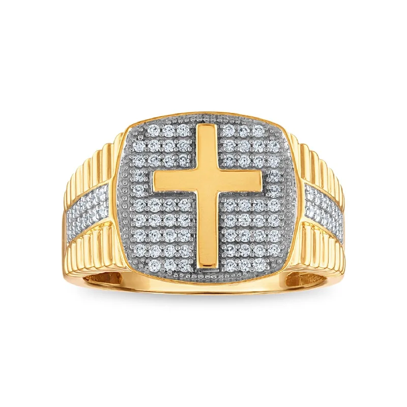 women's engagement rings with sapphire accent -1/2 CTW Diamond Cross Ring in 10KT Yellow Gold