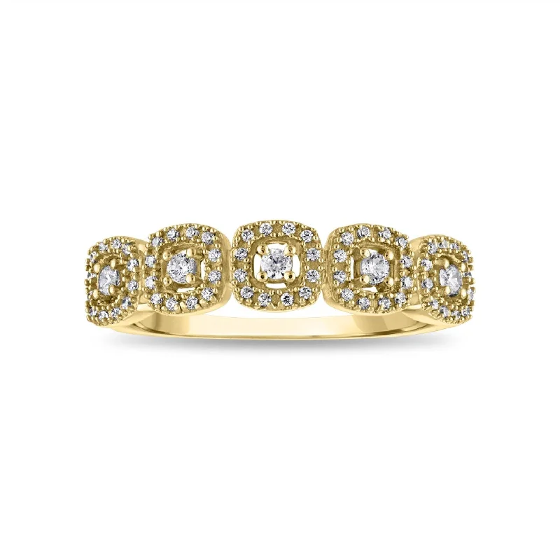 women's engagement rings with yellow gold band -1/4 CTW Diamond Halo Anniversary Ring in 10KT Gold