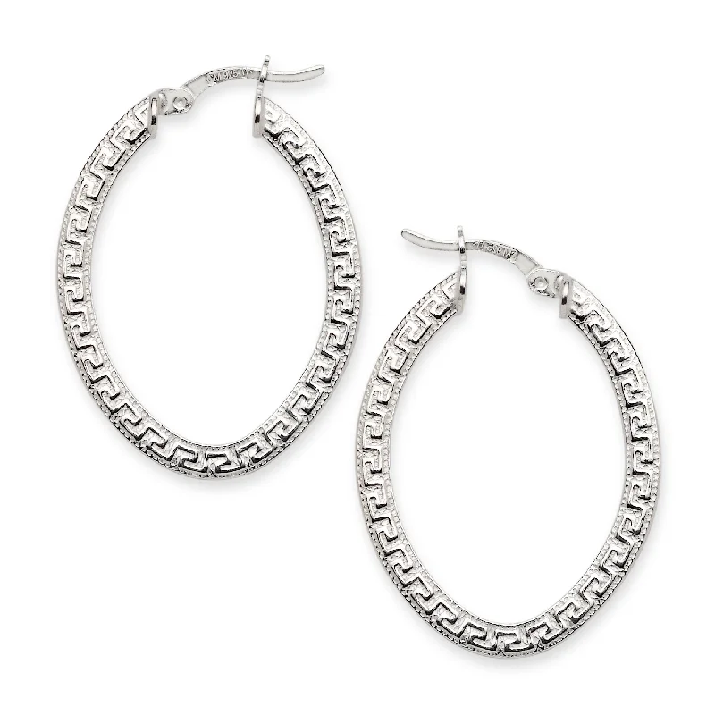 women's earrings with luxury accents -High Polish Greek Key Oval Hoop Earrings .925 Sterling Silver