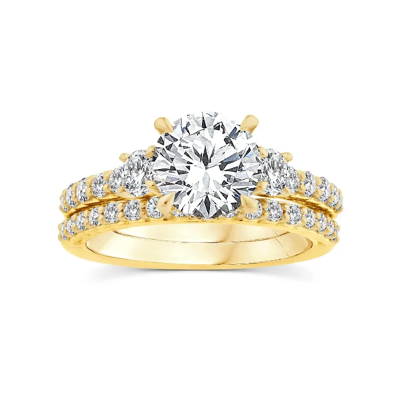 women's engagement rings with cushion halo -Signature EcoLove Diamond Dreams 3 CTW Lab Grown Diamond Bridal Set in 14KT Yellow Gold