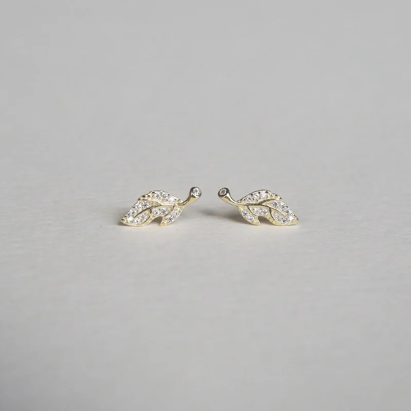 women's earrings with long drop -Sparkle Leaf Studs