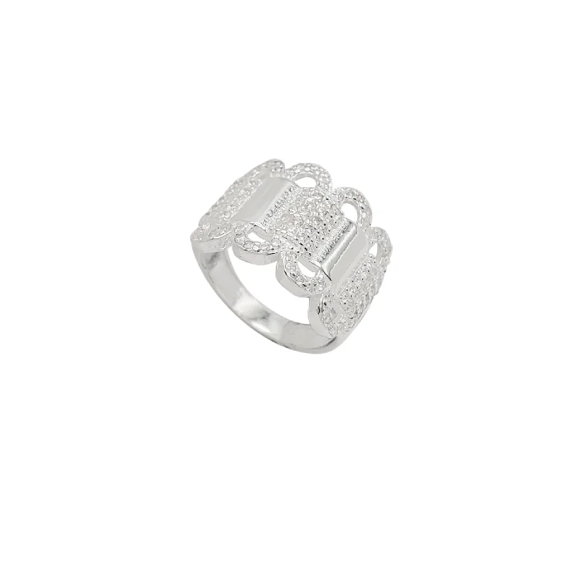 women's rings with filigree band -Strings Interconnect CZ Ring (Silver)