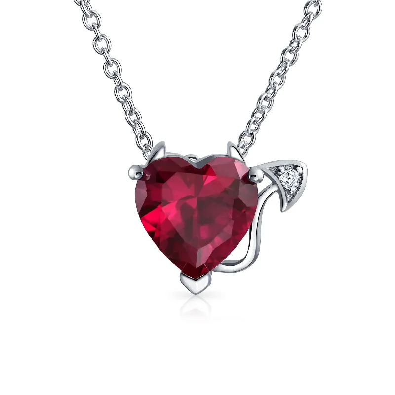 women's necklaces silver -Romantic Ruby Red Devil Heart Pendant Necklace in Rose Gold Plated Silver