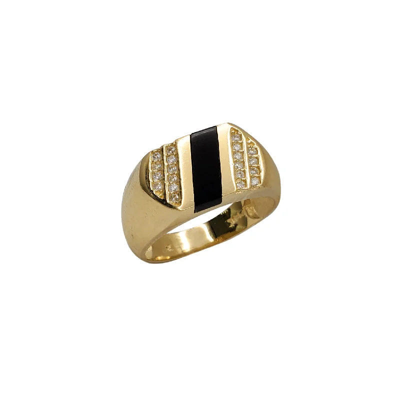 women's rings with modern silver band -Zirconia & Black Onyx Regal Rectangle Signet Ring (14K)