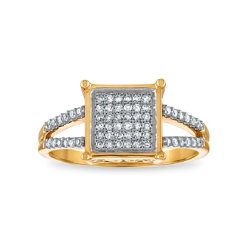 women's engagement rings with custom stone -1/5 CTW Diamond Cluster Ring in 10KT Yellow Gold