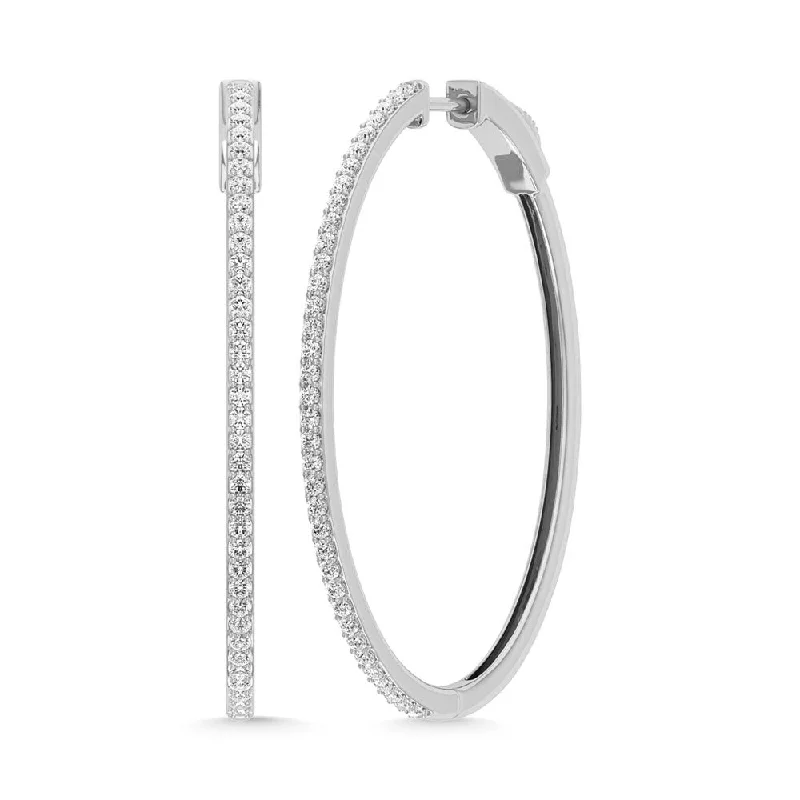 women's earrings with intricate design -Diamond 1 1/3 Ct.Tw. Oval Shape Hoop Earrings in 10K White Gold (2 inches)