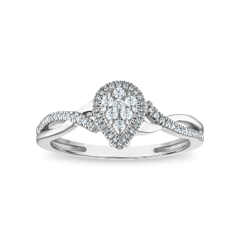 women's engagement rings with classic round halo -LoveSong 1/5 CTW Diamond Promise Ring in Sterling Silver