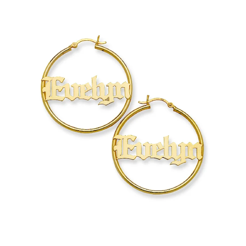 women's earrings with unique style -Better Jewelry Gothic Name Hoop Gold 10K Earrings