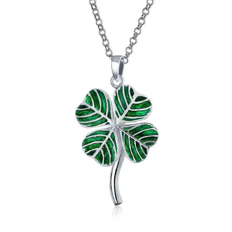 women's necklaces with cubic zirconia -Saint Patrick Shamrock Good Luck Charm Pendant Necklace in Sterling Silver