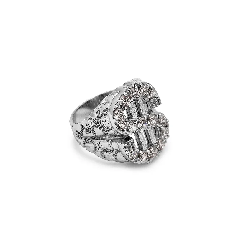 women's rings with engraved initials -Iced-Out Dollar Sign Nugget Ring (Silver)