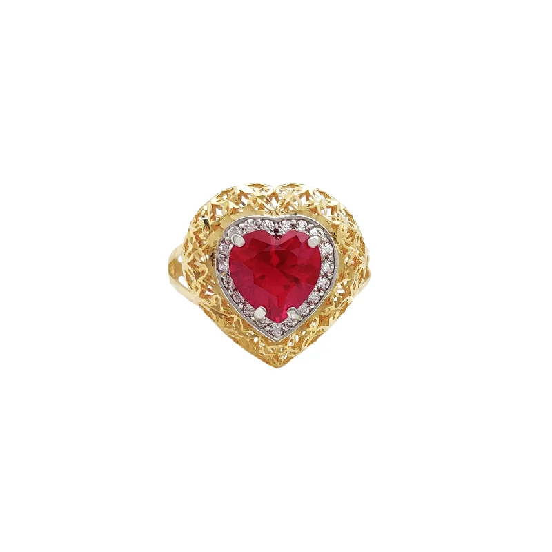 women's rings with decorative accents -Puffy Halo Vintage Filigree Heart Ring (14K)