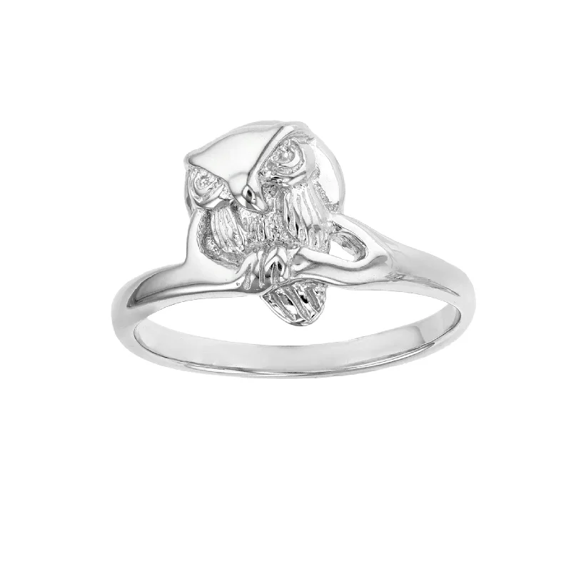 women's rings with ruby -Textured Owl Ring (Silver)