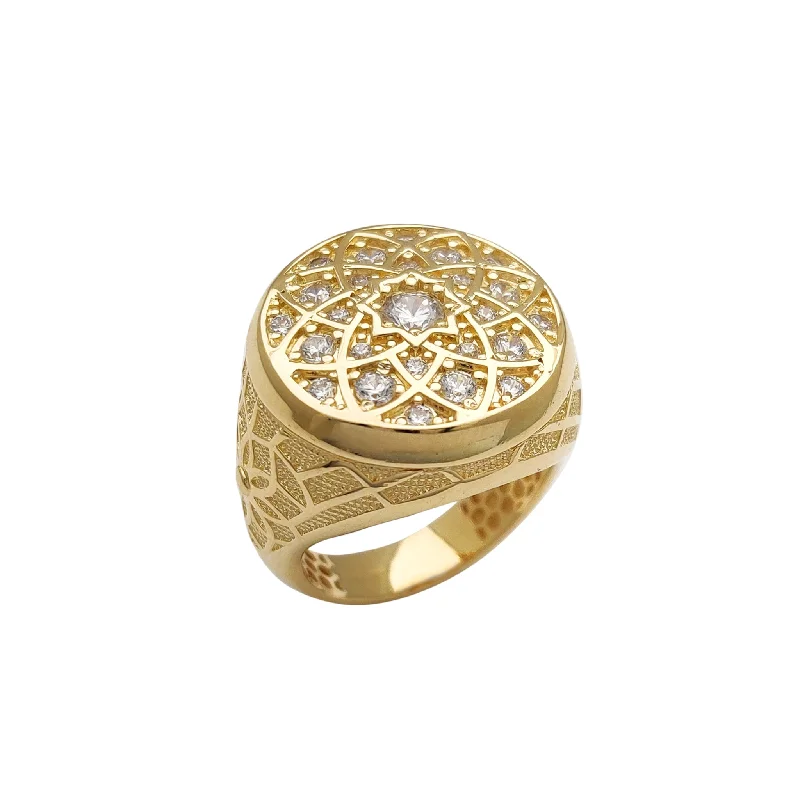 women's rings with polished look -Cluster Stone-Setting Flower Design Men's Ring (14K)