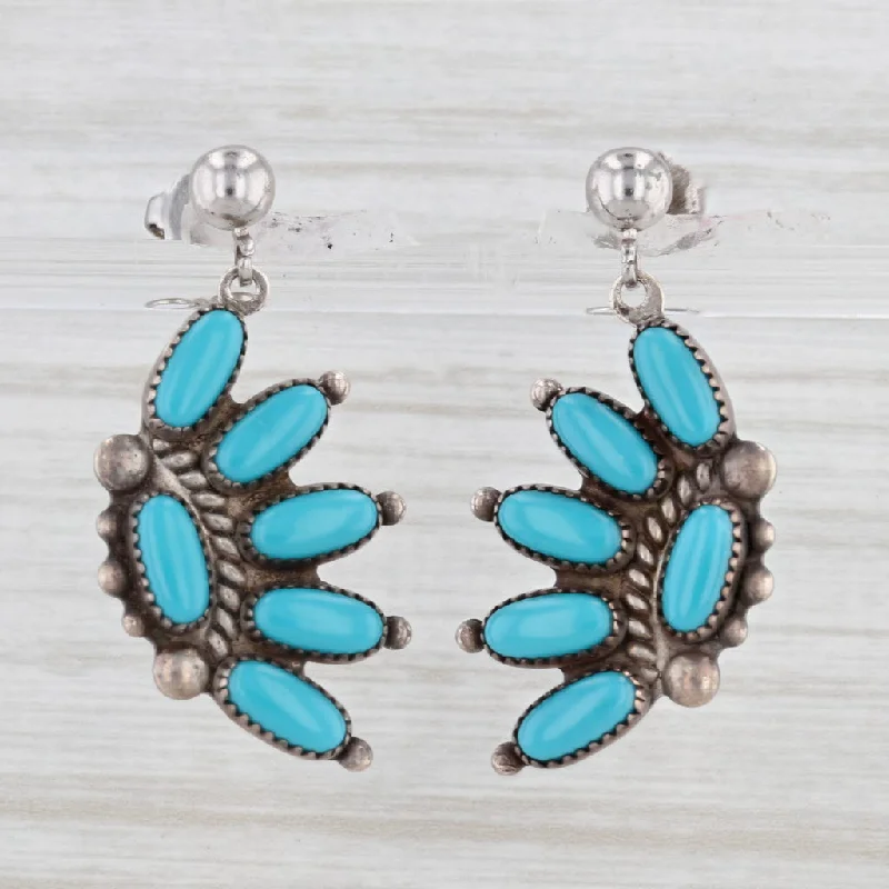 women's earrings with minimalist design -Southwestern Turquoise Dangle Earrings Sterling Silver Pierced Drops