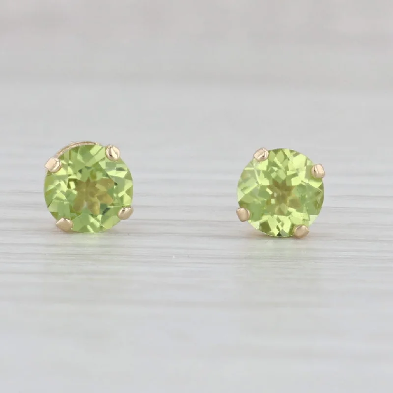 women's earrings with glamorous sparkle -1.90ctw Round Peridot Stud Earrings 14k Yellow Gold August Birthstone