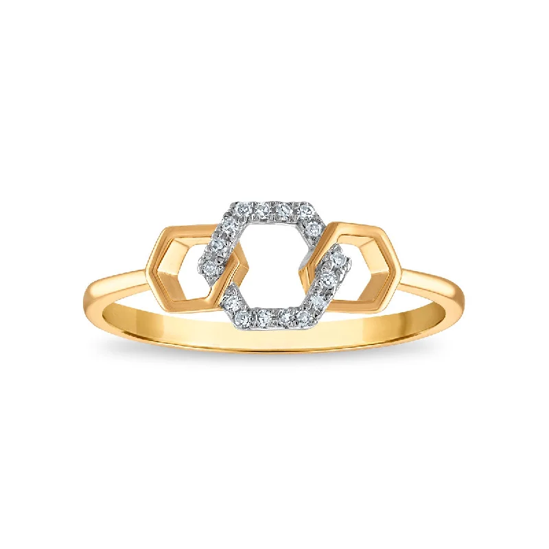 women's engagement rings with side diamonds -Diamond Accent Hexagon Ring in 10KT Yellow Gold