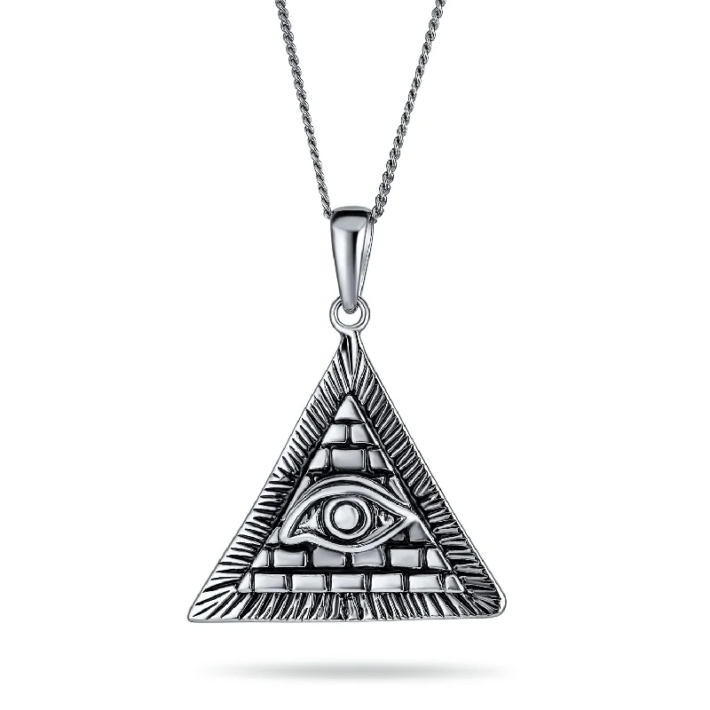 women's necklaces with pearl -Unisex Masonic Talisman Pendant Necklace with Pyramid & Evil Eye in Sterling Silver