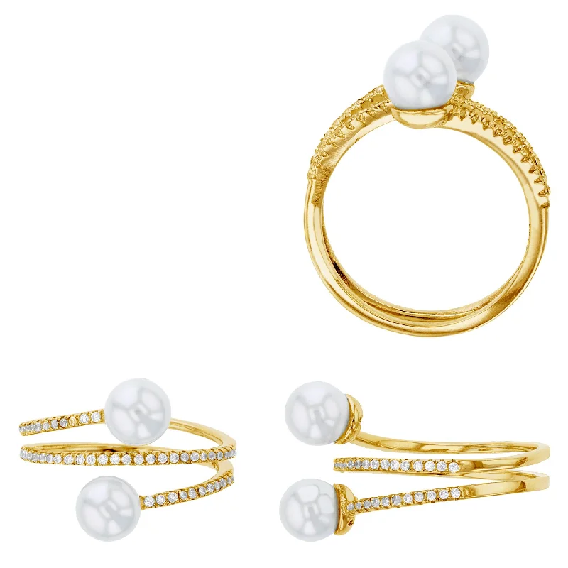 women's rings with bold design -Pave Stone-Set Pearl Ring (Silver)