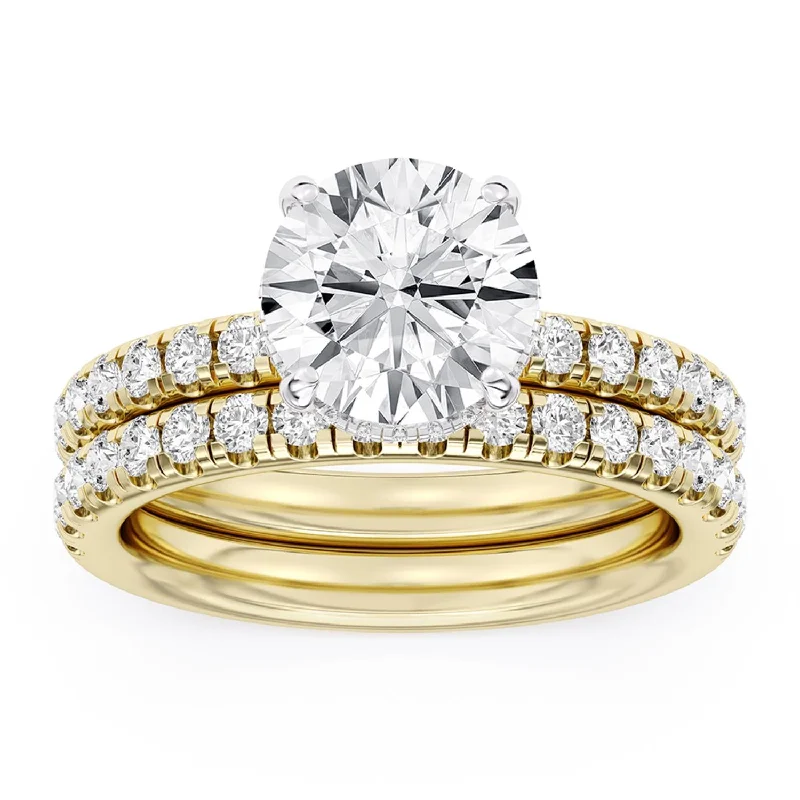 women's engagement rings with stackable design -Signature EcoLove Diamond Dreams 3-3/4 CTW 100 Facet Centurion Diamond Bridal Set in 18KT Yellow Gold