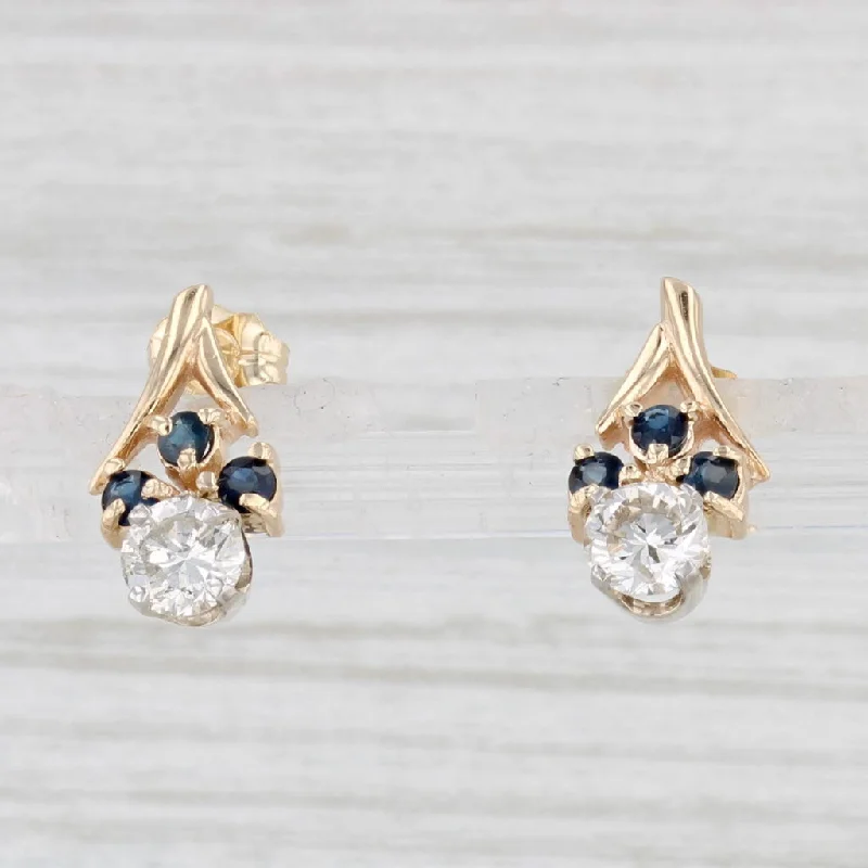 women's earrings with small gemstones -0.97ctw Blue Sapphire Diamond Earrings 14k Yellow Gold Drops