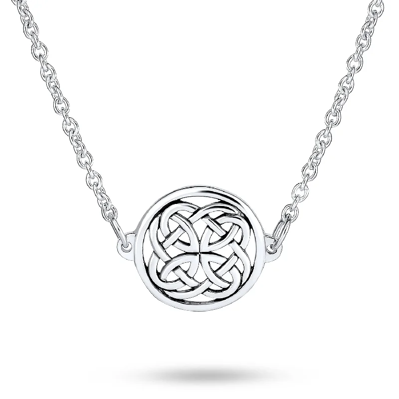 women's necklaces with personalized engraving -Ancient Celtic Love Knot Pendant Necklace in Sterling Silver Round Disc Medallion