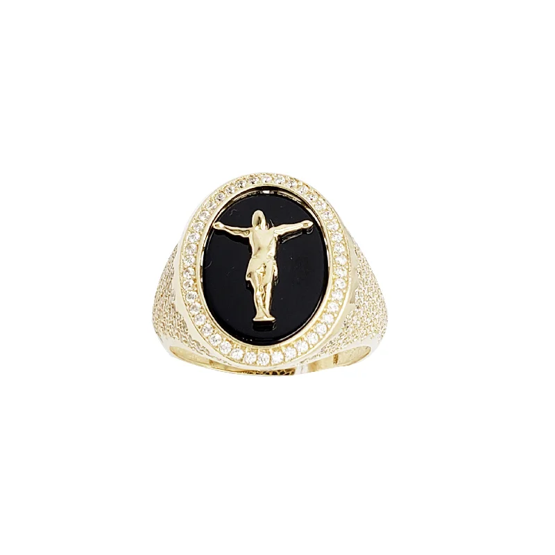 women's rings with bridal style -Halo Ice-Out Jesus Head Ring (14K)