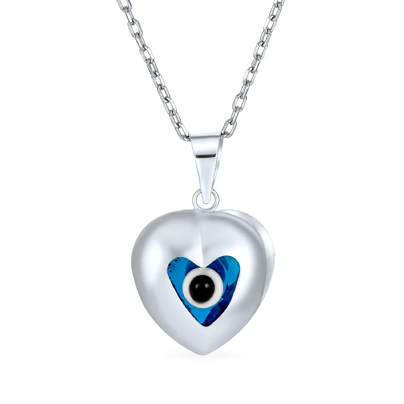 women's necklaces with gemstone accents -Turkish Evil Eye Heart Charm Pendant Necklace in Sterling Silver for Protection