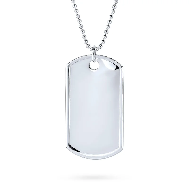 women's necklaces with geometric design -Traditional Men's Army Dog Tag Pendant Necklace Sterling Silver 18-24 Inch Chain