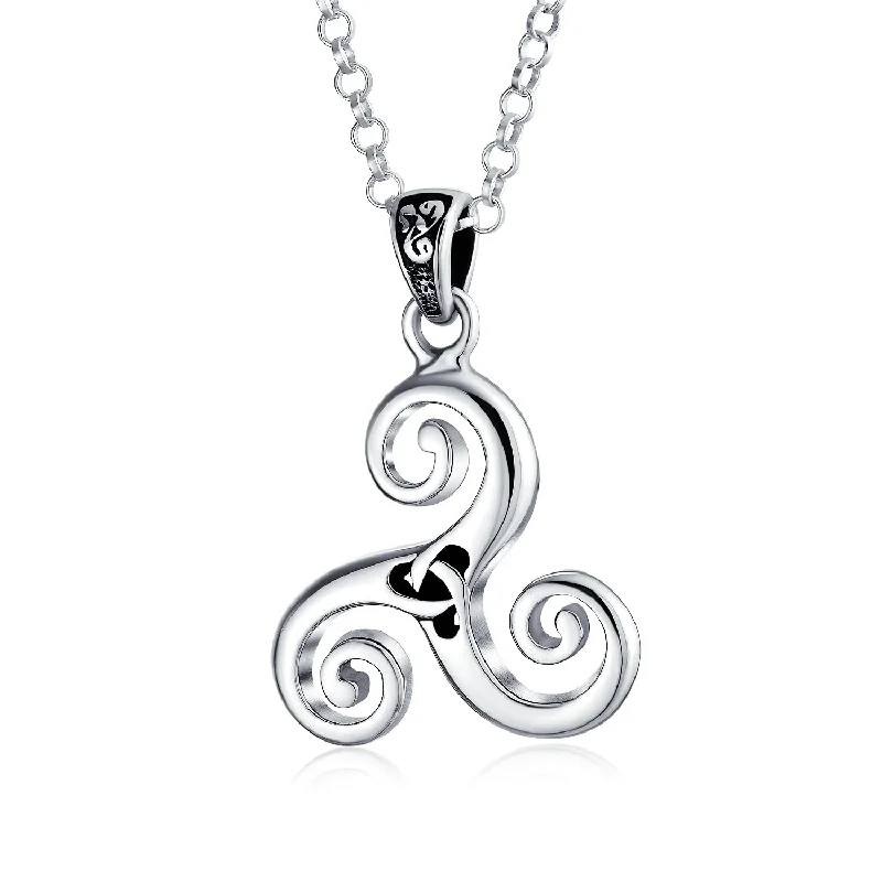 women's necklaces with pearl -Ancient Celtic Spiral Trinity Knot Pendant Necklace in Oxidized Silver for Teens