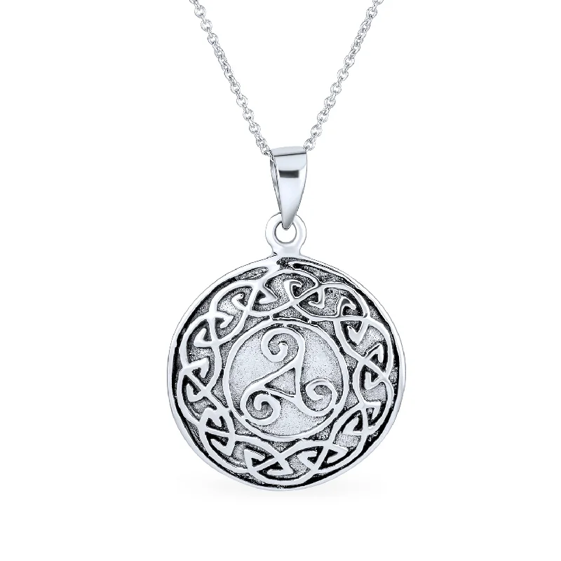 women's necklaces with simple style -Ancient Viking Celtic Triquetra Triskele Pendant Necklace in Oxidized Silver