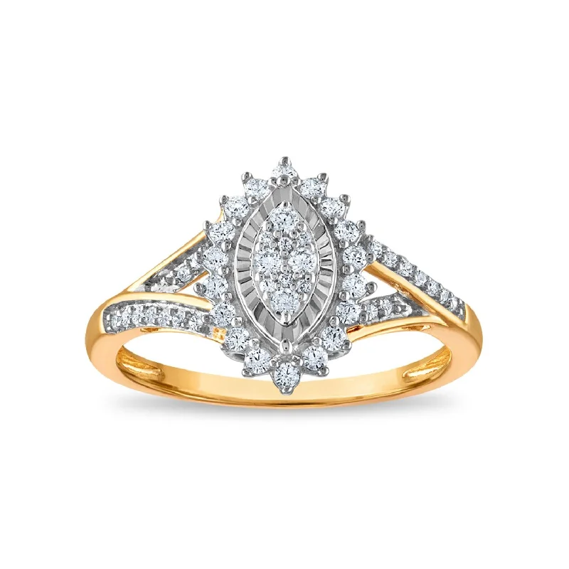 women's engagement rings with geometric design -1/3 CTW Diamond Cluster Ring in 10KT Yellow Gold