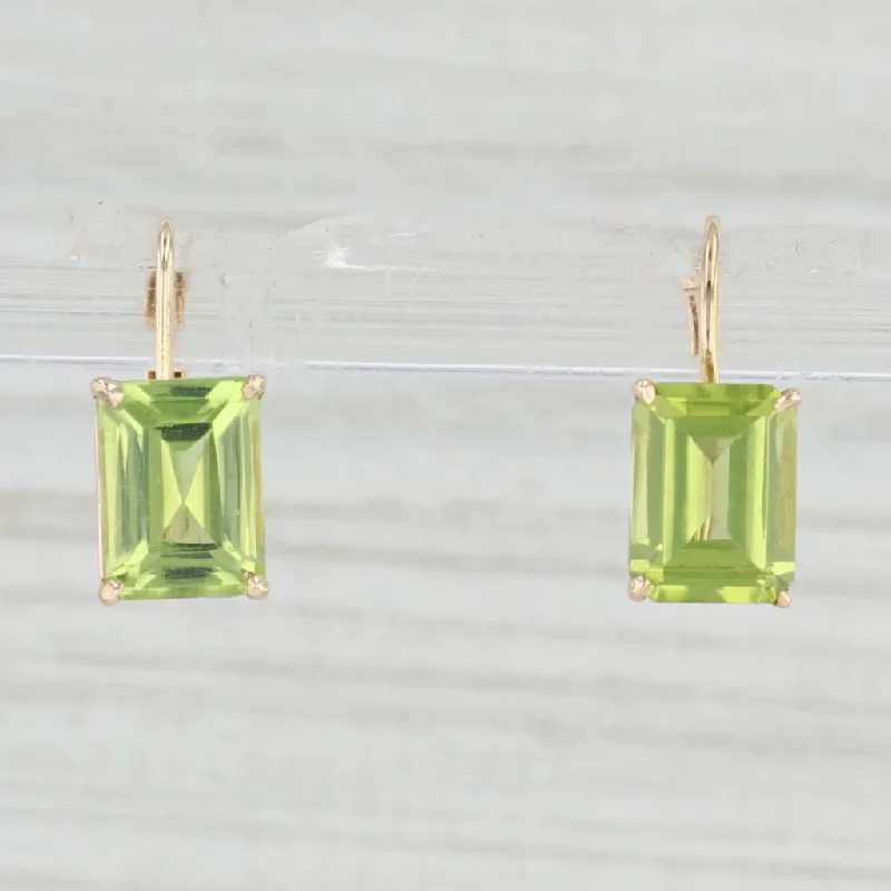 women's earrings with elegant diamonds -3.4ctw Peridot Drop Earrings 14k Yellow Gold Emerald Cut August Birthstone