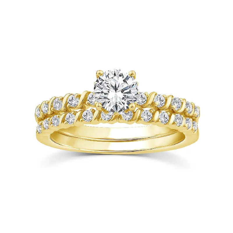 women's engagement rings with oval sapphire -EcoLove Green Pure 1 CTW Lab Grown Diamond Bridal Set in 10KT Yellow Gold