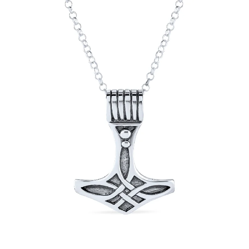 women's necklaces with pendant -Protection Amulet Celtic Knot Viking Thor's Hammer Pendant Necklace for Men Silver