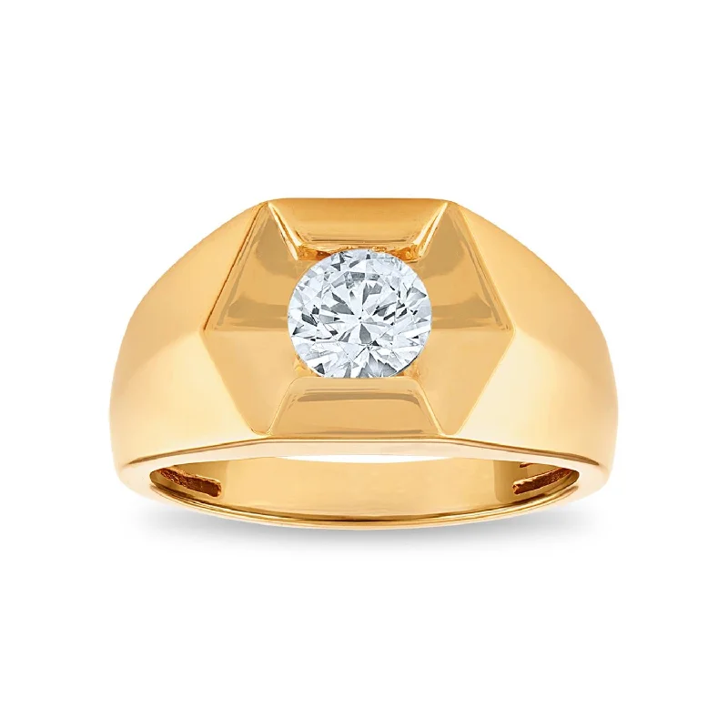 women's engagement rings with cushion halo -Signature EcoLove 1 CTW Lab Grown Diamond Solitaire Ring in 14KT Yellow Gold