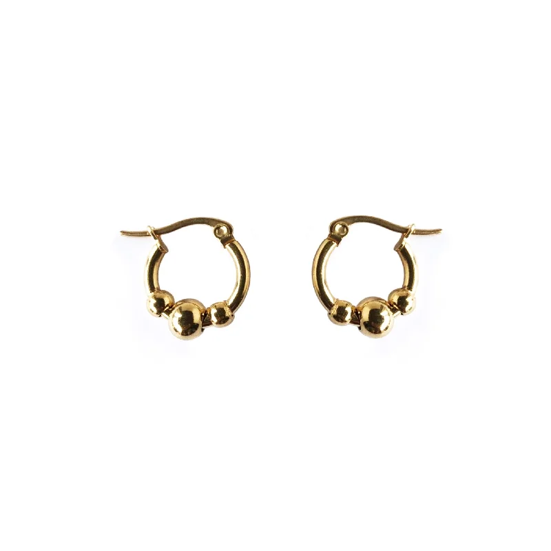 women's earrings with elongated design -Three Ball Hoops