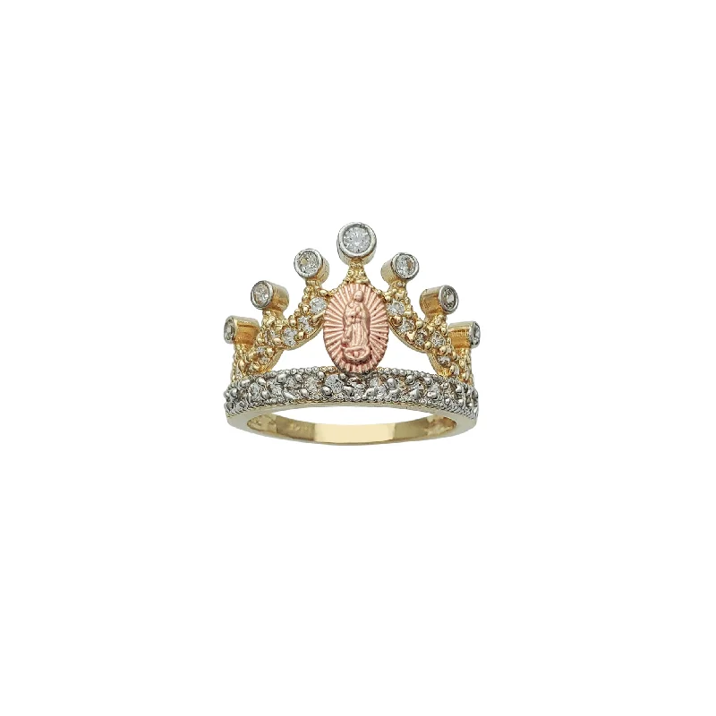 women's rings with twist design -Tricolor Virgin Mary Crown-Tiara Ring (14K)