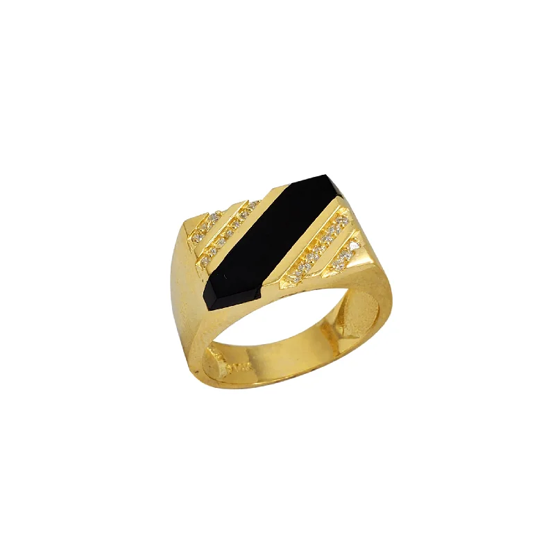 women's rings with cocktail ring design -Zirconia & Black Onyx Regal Rectangle Signet Ring (14K)