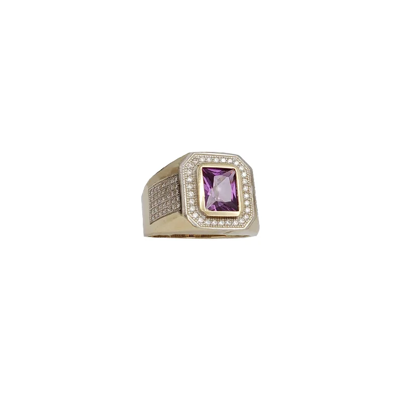 women's rings with smooth finish -Zirconia Pave Purple Emerald-Shape Men Ring (14K)