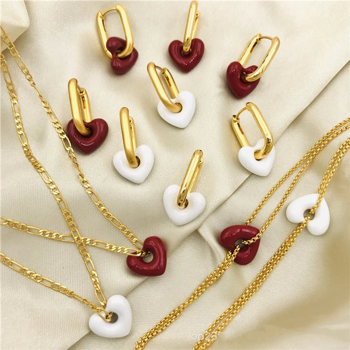 women's bracelets with two-tone metal -Sweet Simple Style Heart Shape Copper Brass Drip Glazed Plating Bracelets Earrings Necklace