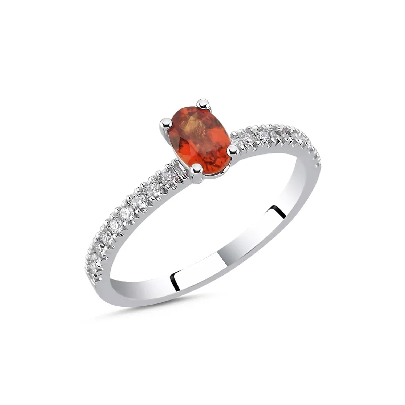 women's engagement rings with plain gold band -Orange Sapphire and Diamonds Ring