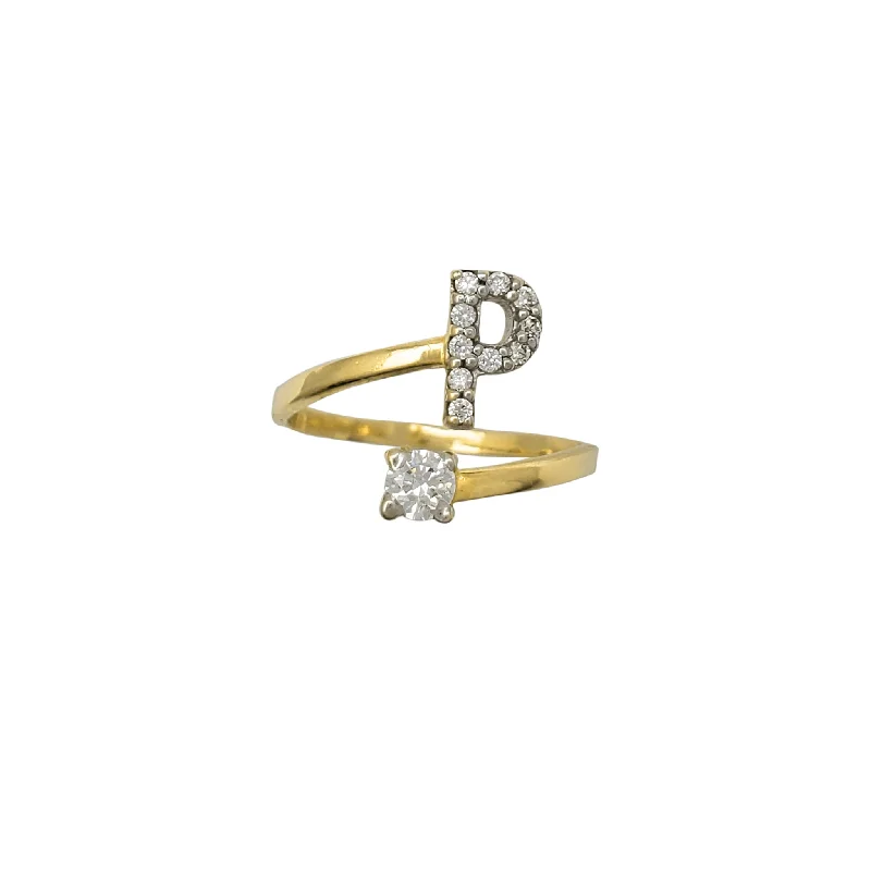 women's rings with antique style -Zirconia Initial Letter "P" Coiled Ring (14K)