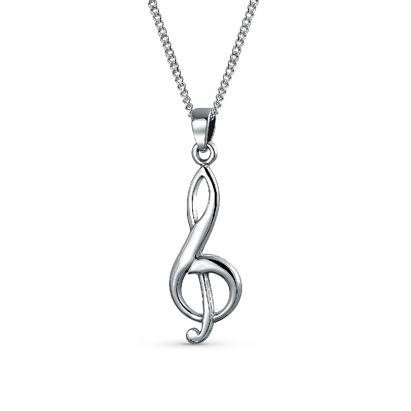 women's necklaces with two-tone design -Musician Teacher Student Treble Clef Music Note Pendant Necklace Sterling Silver