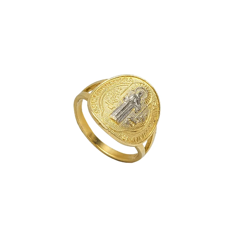 women's rings with large gemstone -Two-Tone Saint Benedict Ring (14K)